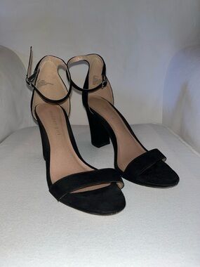Madden Girl Black Suede Open-Toe Ankle-Strap Block Heels